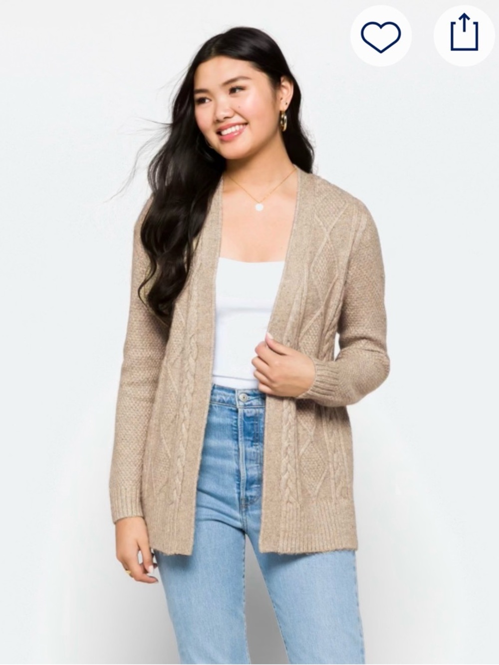 Cable Knit Women's Cardigan Beige Size Small